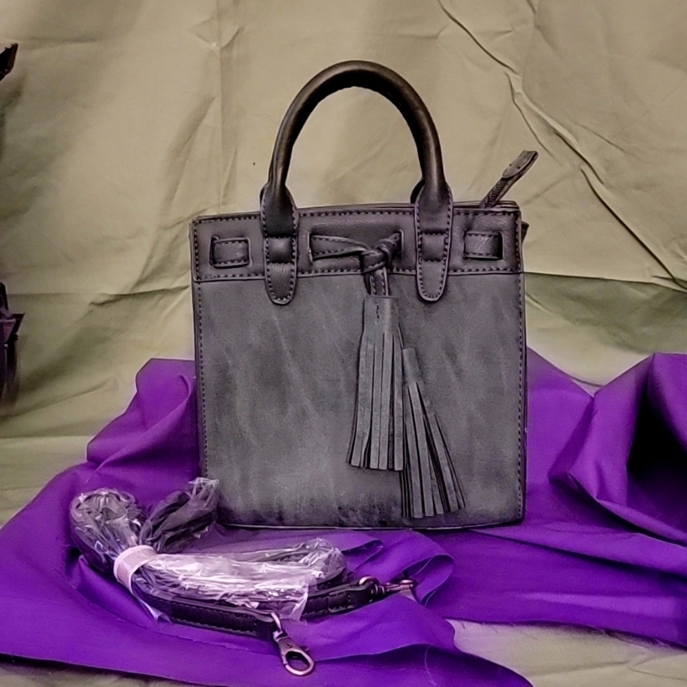 Green suede small hand bag with detachable crossbody strap